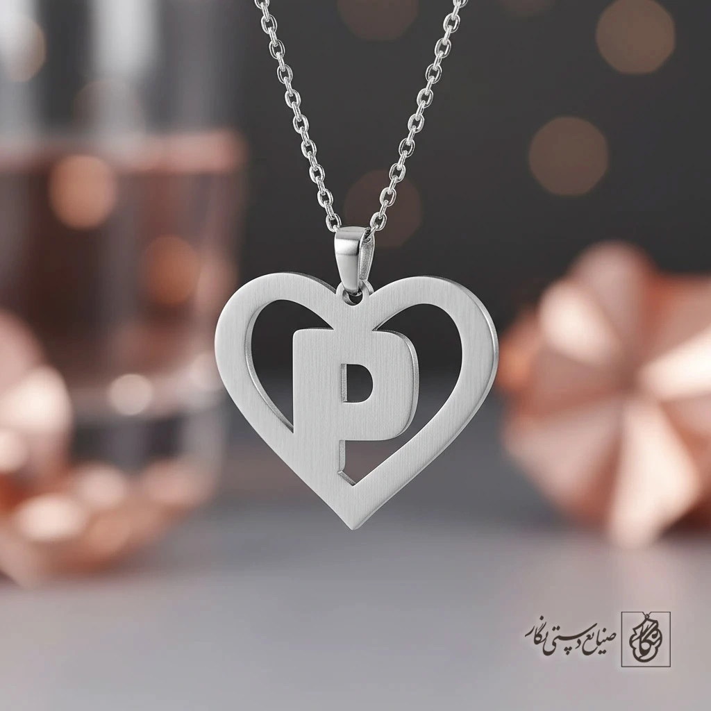 گردنبند حرف P داخل قلب کد 7130