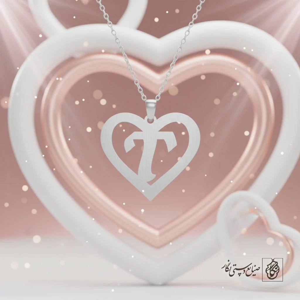 گردنبند حرف T داخل قلب کد 7139