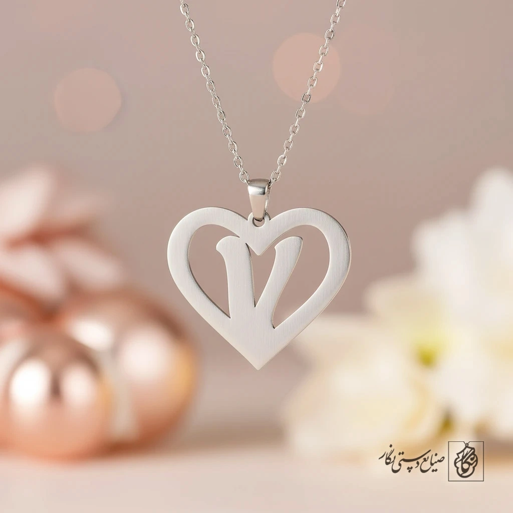 گردنبند حرف V داخل قلب کد 7143