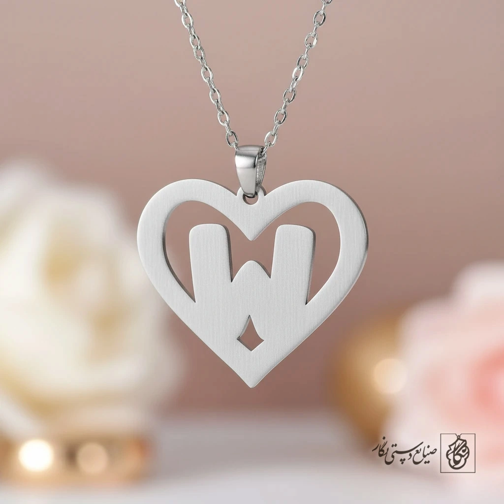 گردنبند حرف W داخل قلب کد 7144