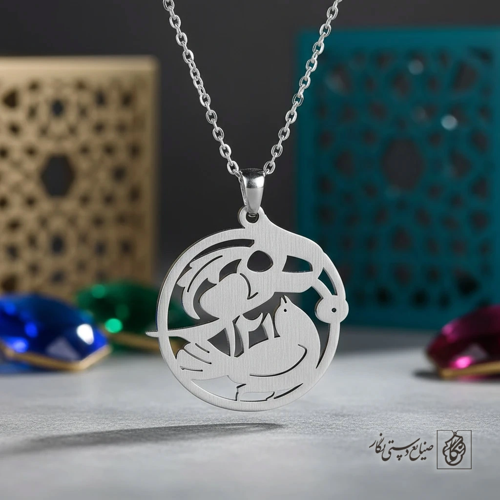 گردنبند طرح هو ۱۲۱ مذهبی داخل دایره کد 7162