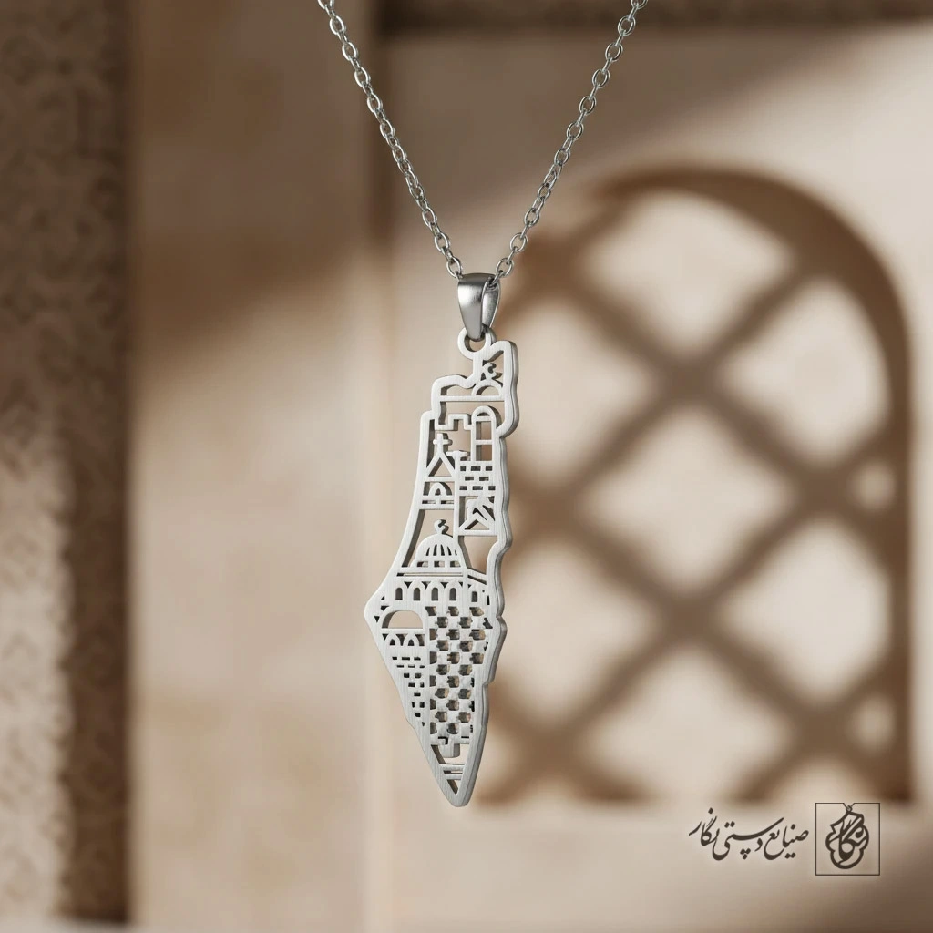 گردنبند نقشه فلسطین طرح مشبک ریز کد 7185