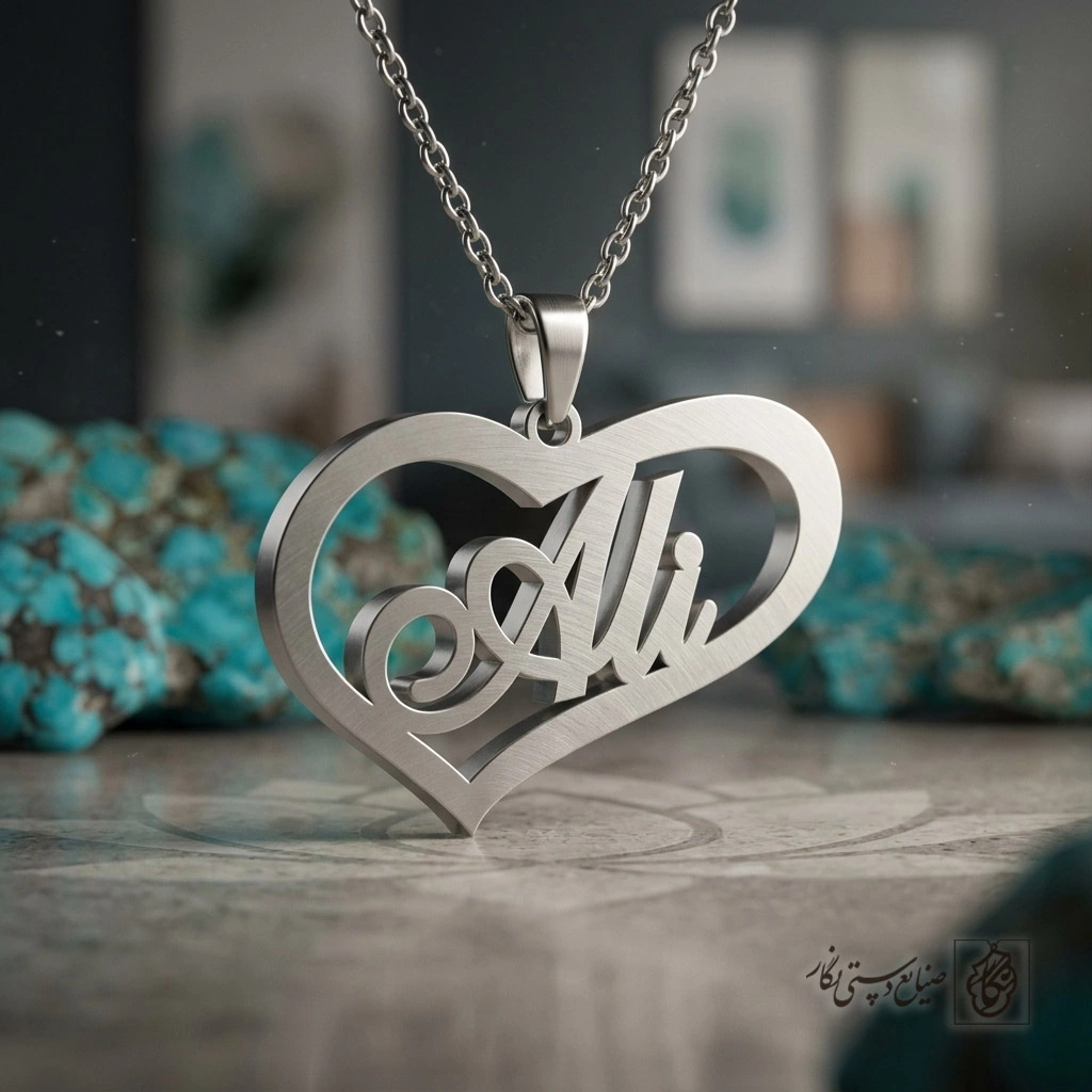 گردنبند اسم Ali لاتین داخل قلب مدرن کد 7392