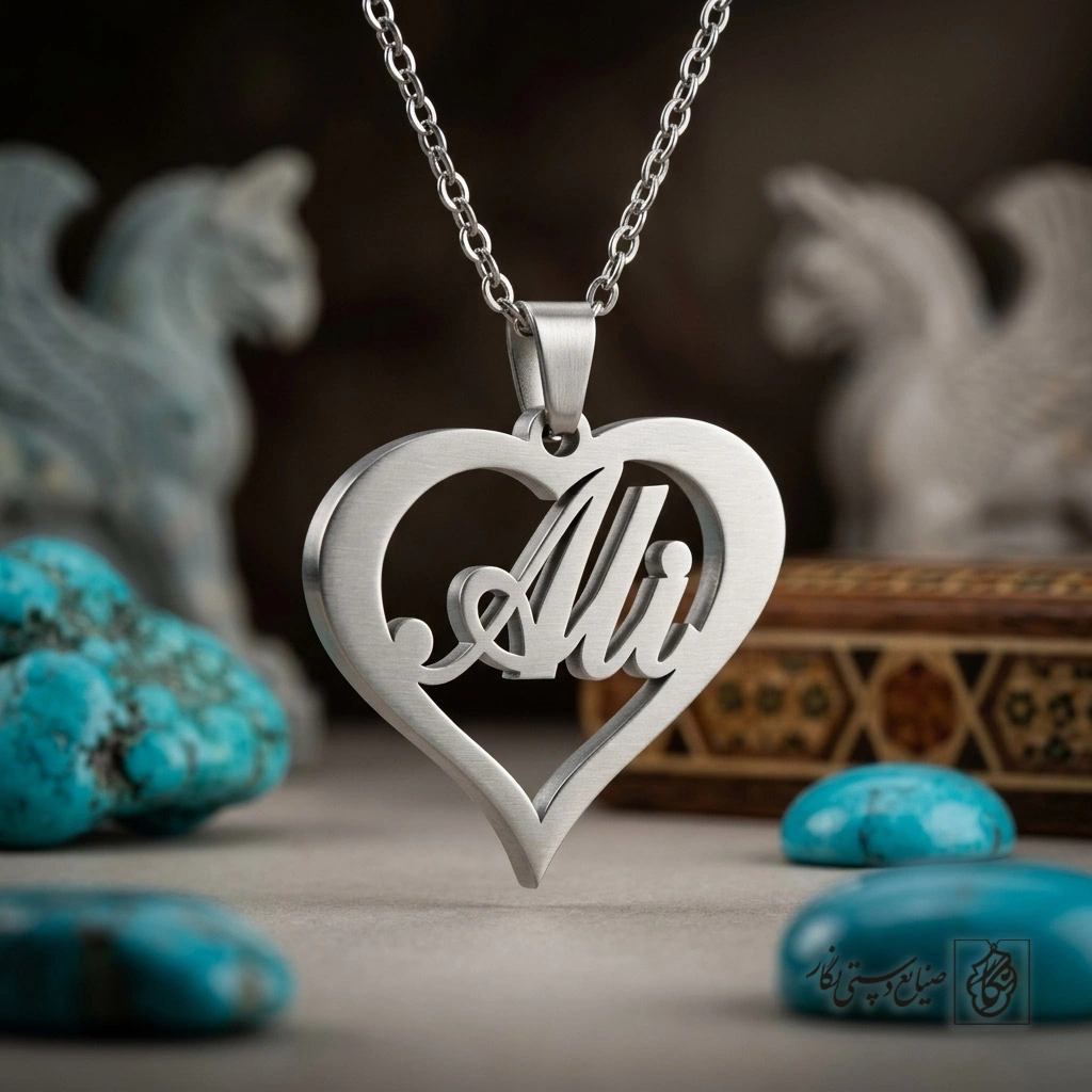 گردنبند اسم Ali لاتین داخل قلب کلاسیک کد 7397