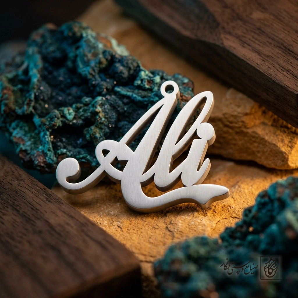 گردنبند اسم Ali لاتین گرافیکی پهن کد 7404