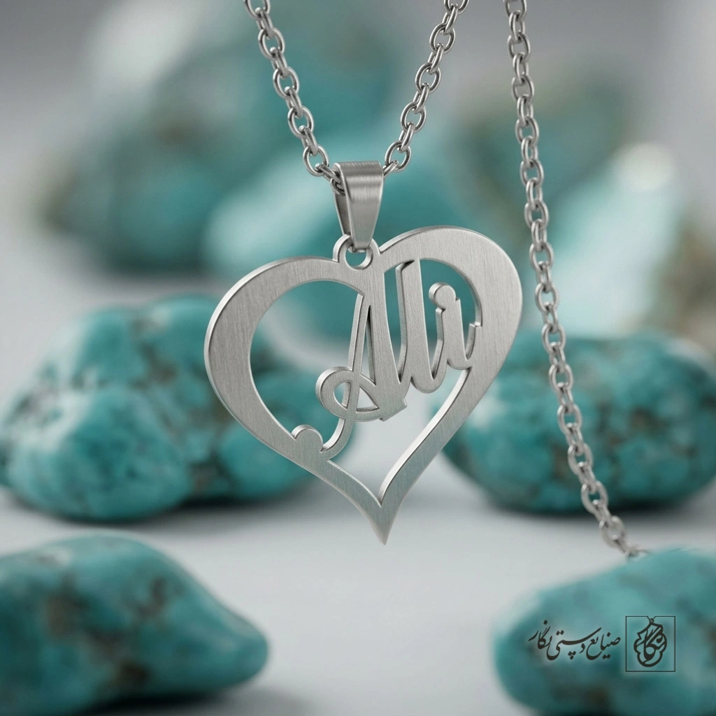 گردنبند اسم Ali لاتین داخل قلب فانتزی ۳ کد 7411