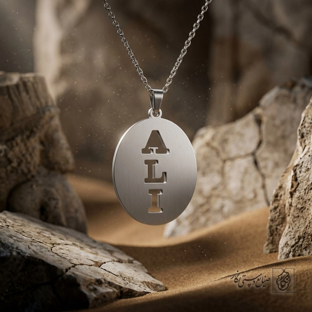گردنبند دایره با حروف ALI عمودی کد 7412