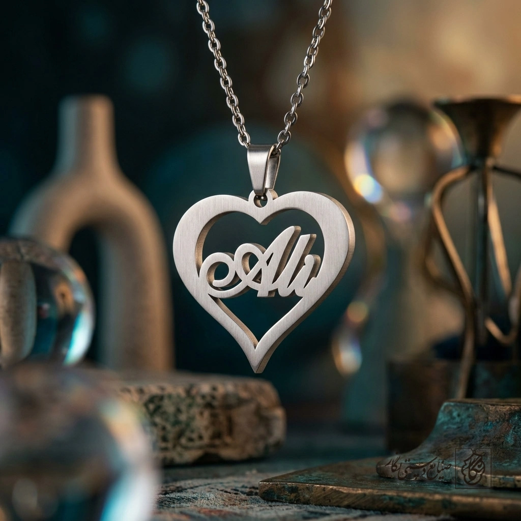 گردنبند اسم Ali لاتین داخل قلب کلاسیک  کد 7416