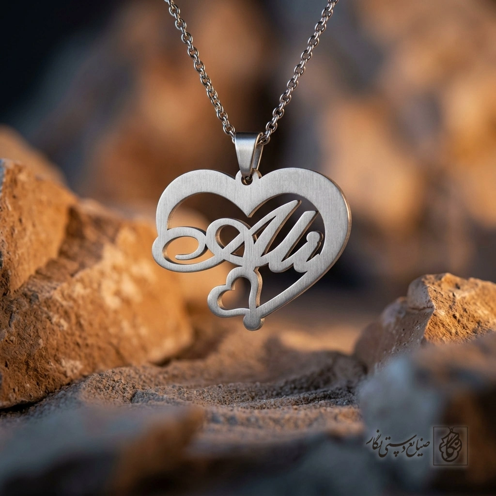گردنبند اسم Ali لاتین داخل قلب فانتزی ۴ کد 7422