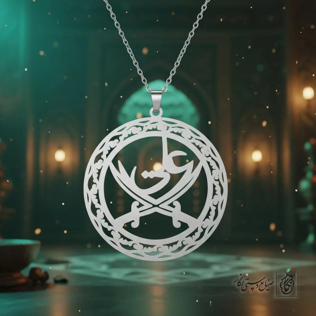 گردنبند اسم علی و ذوالفقار داخل دایره اسلیمی کد 7434