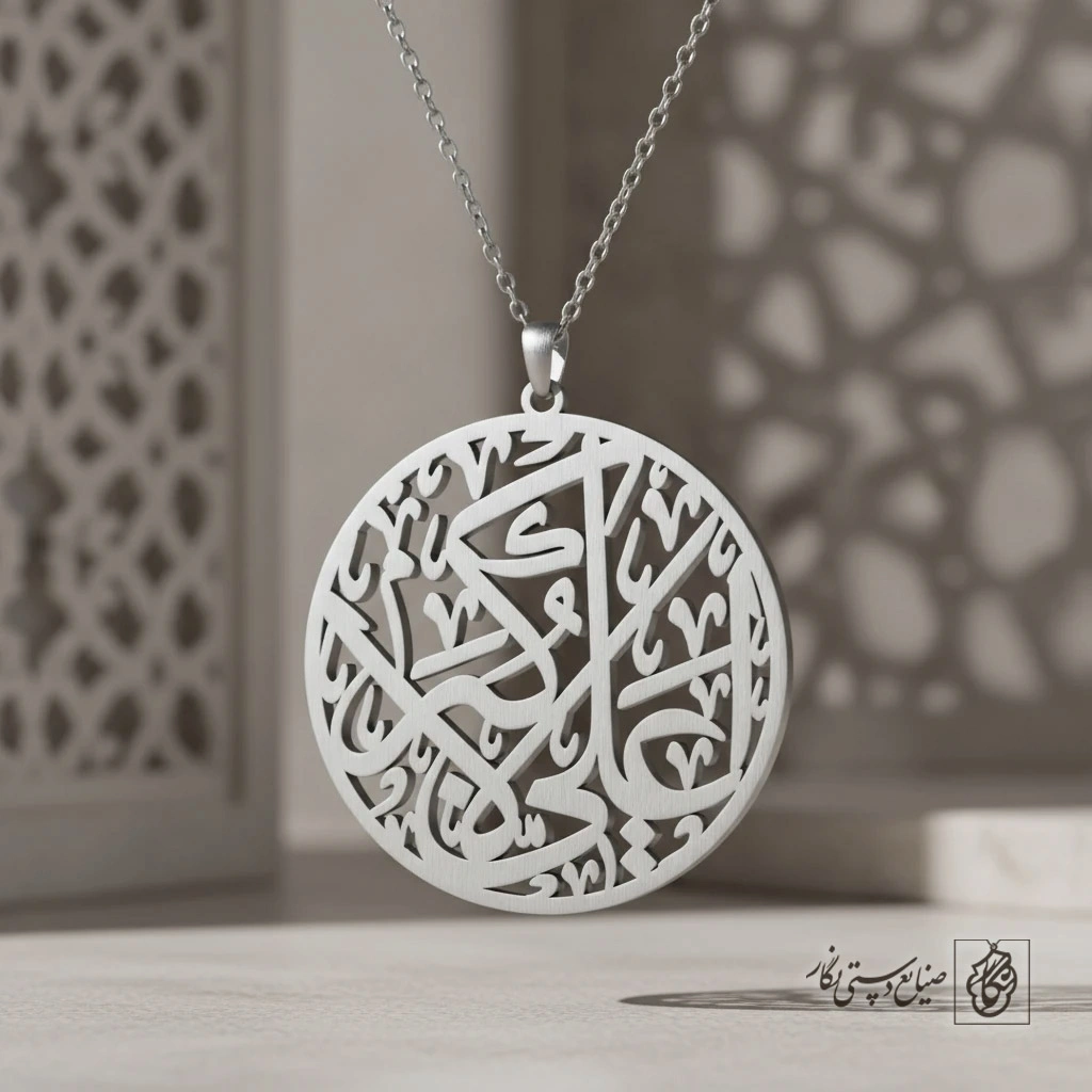 گردنبند کتیبه دایره‌ای یا علی اکبر مددی کد 7440