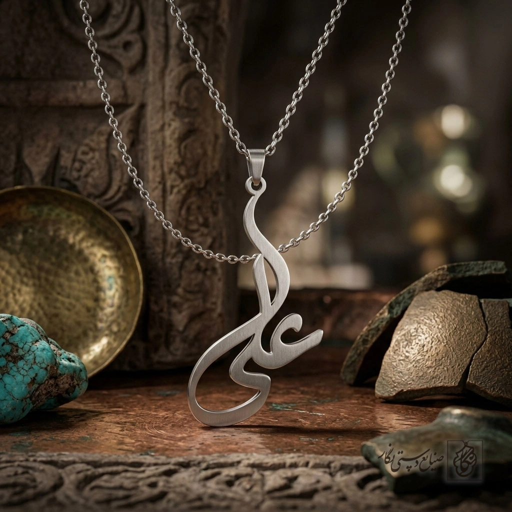 گردنبند اسم علی فارسی نستعلیق عمودی کد 7512
