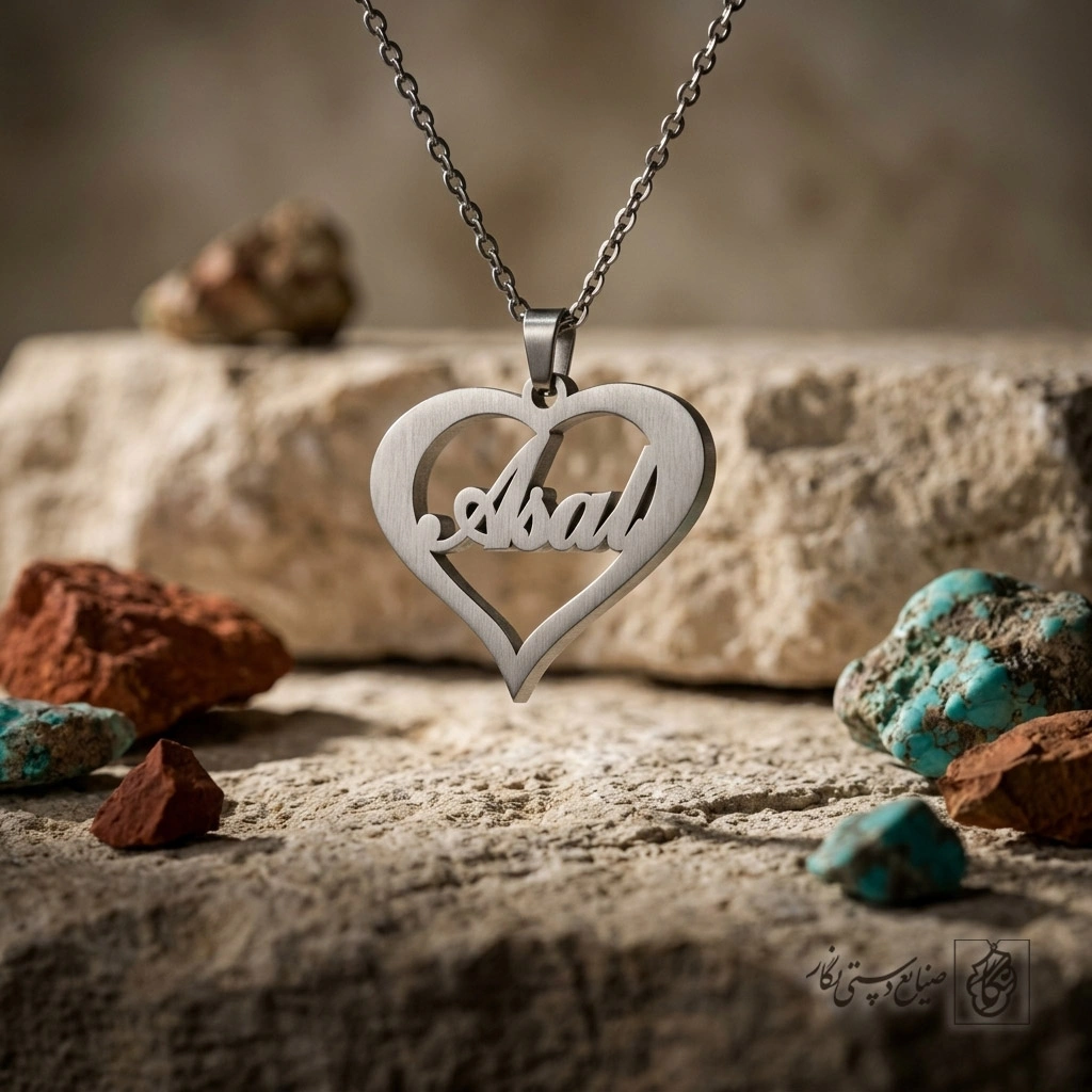 گردنبند اسم Asal لاتین داخل قلب کد 7882