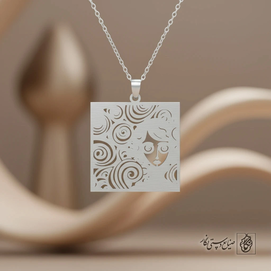 گردنبند مربعی طرح دختر و گل کد 8118