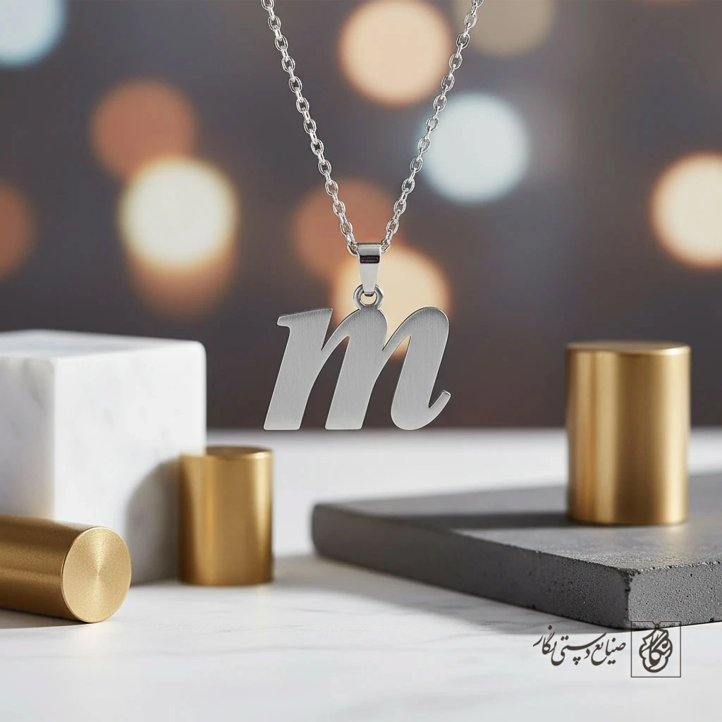 گردنبند حرف m لاتین دست‌نویس کد 9069