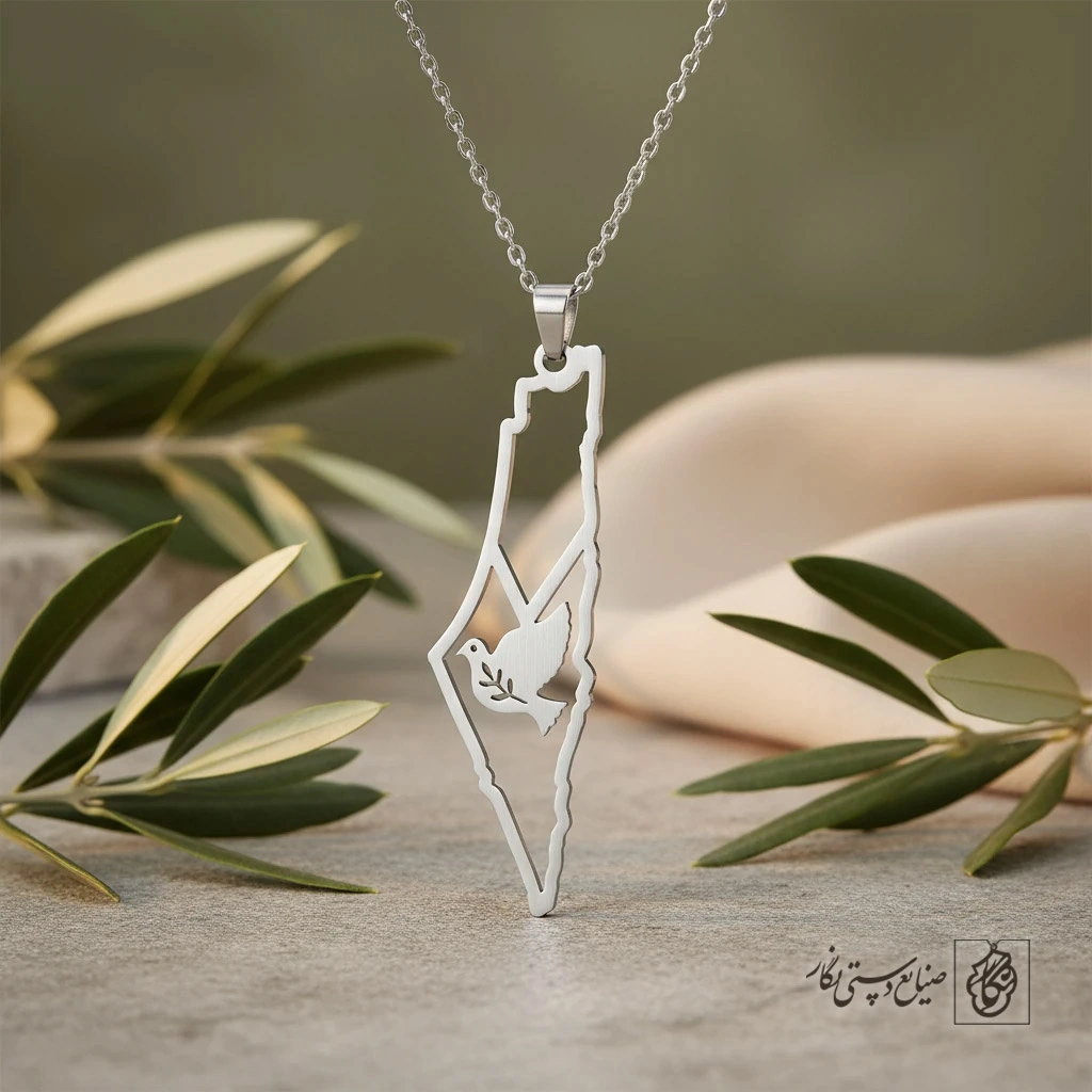 گردنبند نقشه فلسطین با کبوتر صلح کد 9691