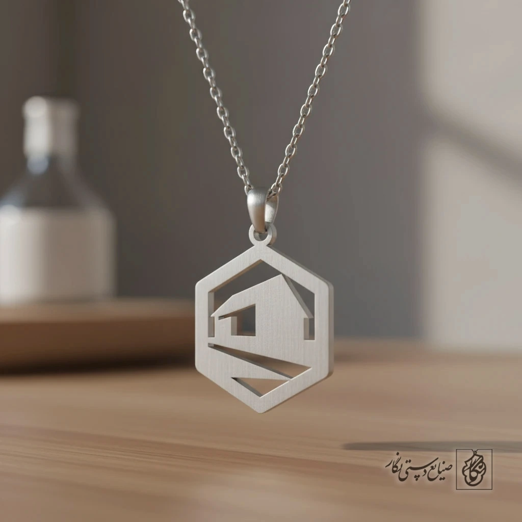گردنبند فرم انتزاعی خانه و مسیر کد 9814