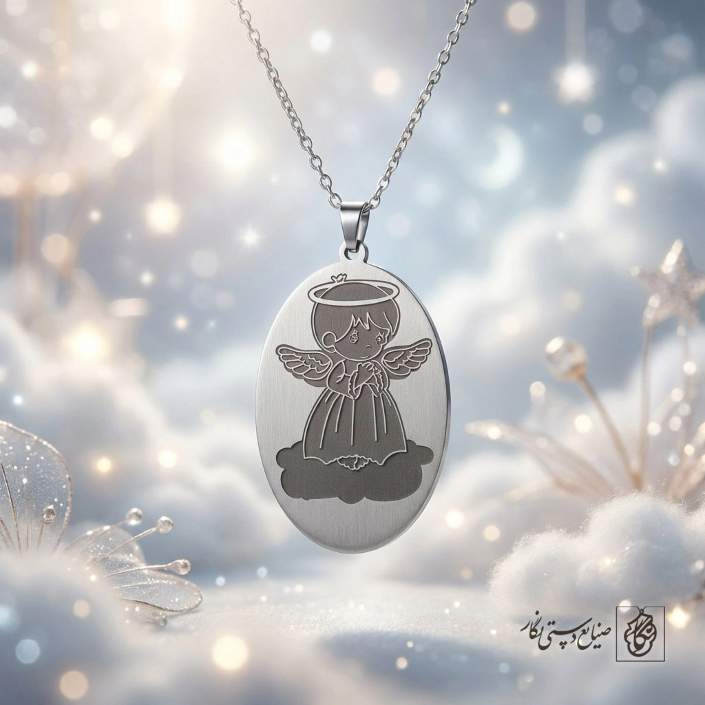 گردنبند بیضی فرشته حکاکی کد 60222