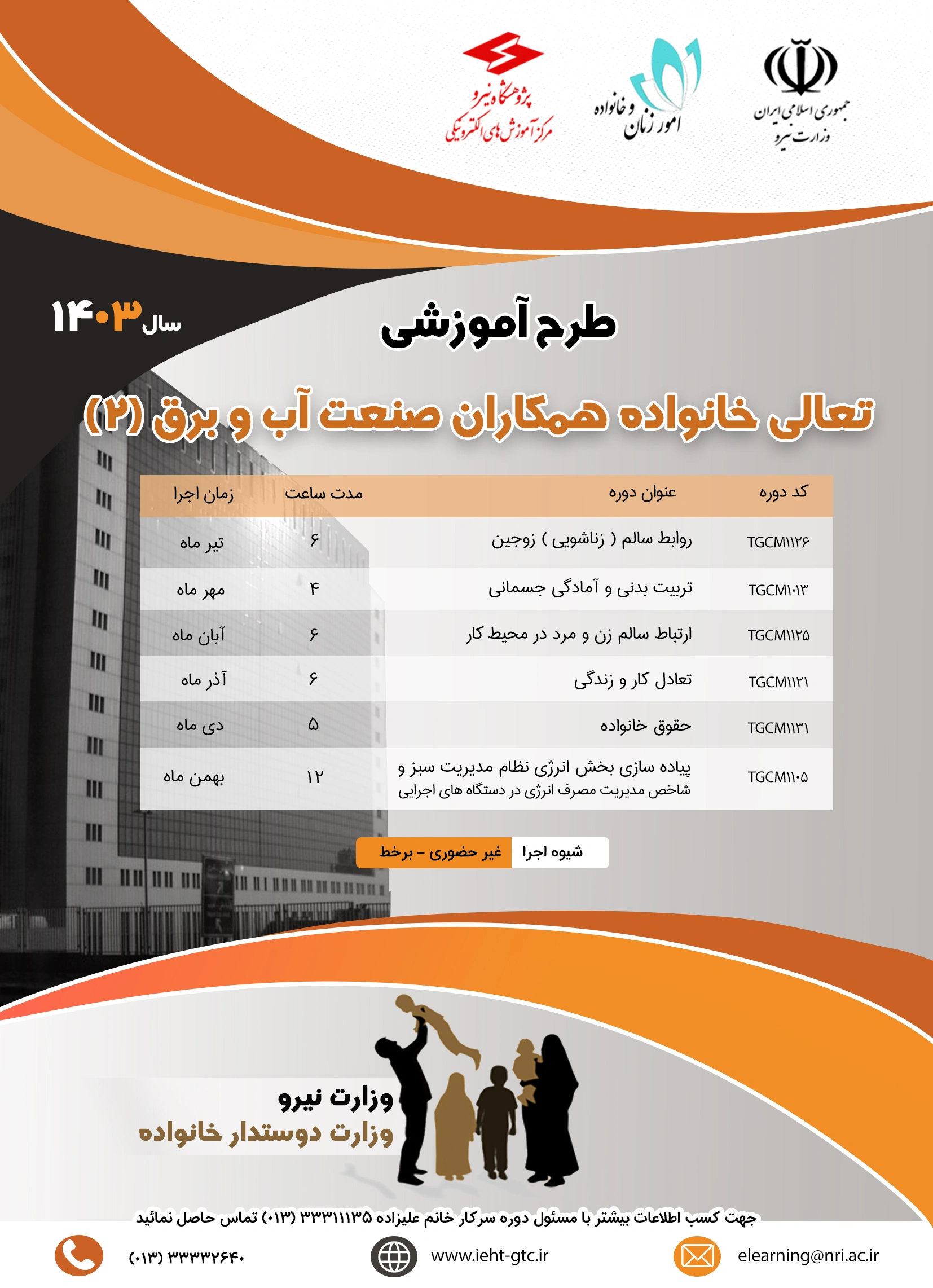 طرح آموزشی تعالی خانواده همکاران صنعت آب و برق (2) سال 1403