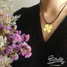 گردنبند گل شبدر با بند چرمی - Clover Necklace