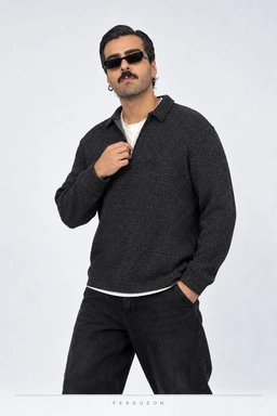 بافت نیم زیپ Knit2937 مشکی سایز 2XL/3XL پک 2 عددی