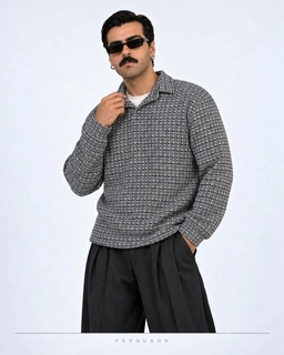 بافت یقه دار Knit2904 مشکی سایز L/XL/3XL پک 3 عددی