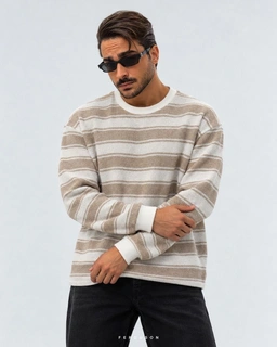 بافت رینگل knit2638 کرم سایز 2XL پک 2 عددی