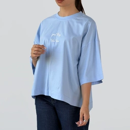 تیشرت دمپا چاک چاپی زنانه 3530 - آبی روشن