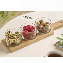 اردورخوری کاسه گرد 3 عددی پایه چوبی لیمون