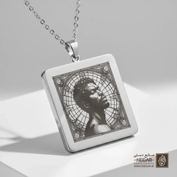 گردنبند طرح مردانه چهره آفریقایی (حکاکی لیزری فایبر، مدل قاب مربع) کد 500013