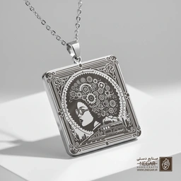 گردنبند طرح زن استیم‌پانک  (حکاکی لیزری فایبر، مدل قاب مربع) کد 500027