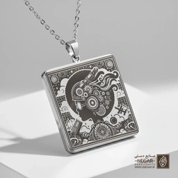 گردنبند طرح زن استیم‌پانک مهندسی (حکاکی لیزری فایبر، مدل قاب مربع) کد 500048