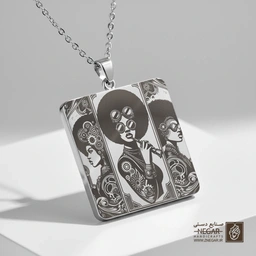 گردنبند طرح سه زن استیم‌پانک  (حکاکی لیزری فایبر، مدل قاب مربع) کد 500051