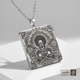 گردنبند طرح مردانه استیم‌پانک  (حکاکی لیزری فایبر، مدل قاب مربع) کد 500053
