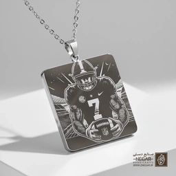 گردنبند طرح  فوتبال کالج (حکاکی لیزری فایبر، مدل قاب مربع) کد 500057