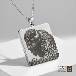 گردنبند طرح بوفالو (بایسون ) (حکاکی لیزری فایبر، مدل قاب مربع) کد 500063