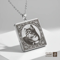 گردنبند طرح گربه آمریکایی  (حکاکی لیزری فایبر، مدل قاب مربع) کد 500071