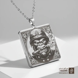 گردنبند طرح میمون جنگجو (Angry Ape Soldier) (حکاکی لیزری فایبر، مدل قاب مربع) کد 500074