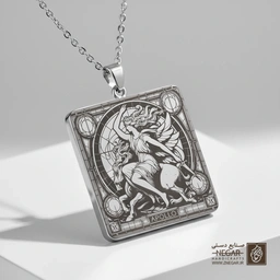 گردنبند طرح آپولو (خدای اساطیر یونان) (حکاکی لیزری فایبر، مدل قاب مربع) کد 500081
