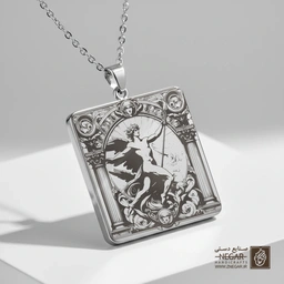 گردنبند طرح آپولو در معبد یونانی (حکاکی لیزری فایبر، مدل قاب مربع) کد 500085