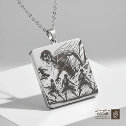 گردنبند طرح ارن و میکاسا (انیمه ) (حکاکی لیزری فایبر، مدل قاب مربع) کد 500138