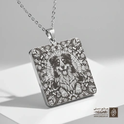گردنبند طرح سگ نژاد استرالین شپرد  (حکاکی لیزری فایبر، مدل قاب مربع) کد 500142