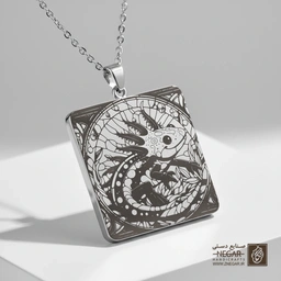 گردنبند طرح ماهی اکسولوتل خالدار (حکاکی لیزری فایبر، مدل قاب مربع) کد 500160