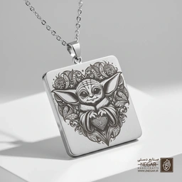 گردنبند طرح بیبی یودا (Baby Yoda) (حکاکی لیزری فایبر، مدل قاب مربع) کد 500162