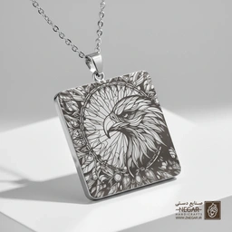 گردنبند طرح پرتره عقاب سرسفید (حکاکی لیزری فایبر، مدل قاب مربع) کد 500169
