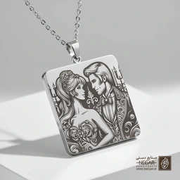 گردنبند طرح زوج باربی و کن (Barbie & Ken) (حکاکی لیزری فایبر، مدل قاب مربع) کد 500200