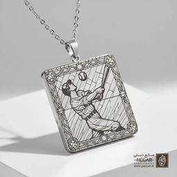 گردنبند طرح بازیکن بیسبال در حال ضربه (حکاکی لیزری فایبر، مدل قاب مربع) کد 500204