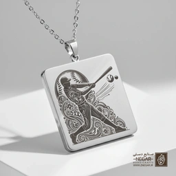 گردنبند طرح پرتاب‌گر بیسبال (حکاکی لیزری فایبر، مدل قاب مربع) کد 500207
