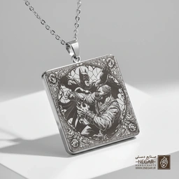 گردنبند طرح بتمن و مبارزه تن‌به‌تن (حکاکی لیزری فایبر، مدل قاب مربع) کد 500236
