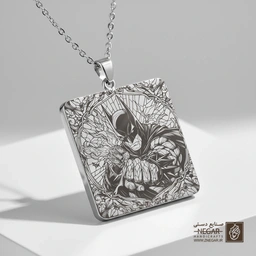 گردنبند طرح ضربه بتمن ( اکشن) (حکاکی لیزری فایبر، مدل قاب مربع) کد 500238